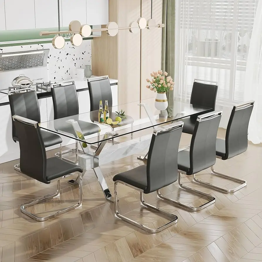 comedor vidrio 8 sillas - Cuánto mide un juego de comedor de 8 sillas